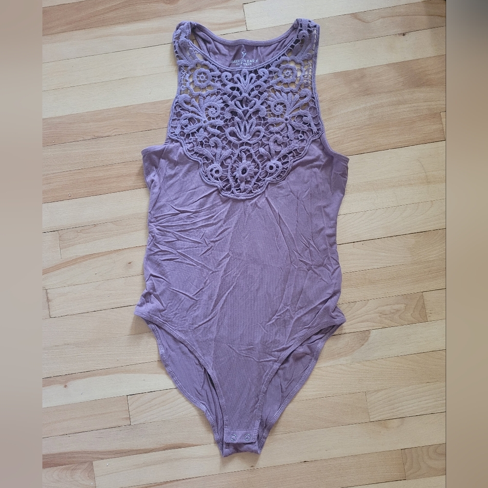 American Eagle Crochet Front High Neck Bodysuit